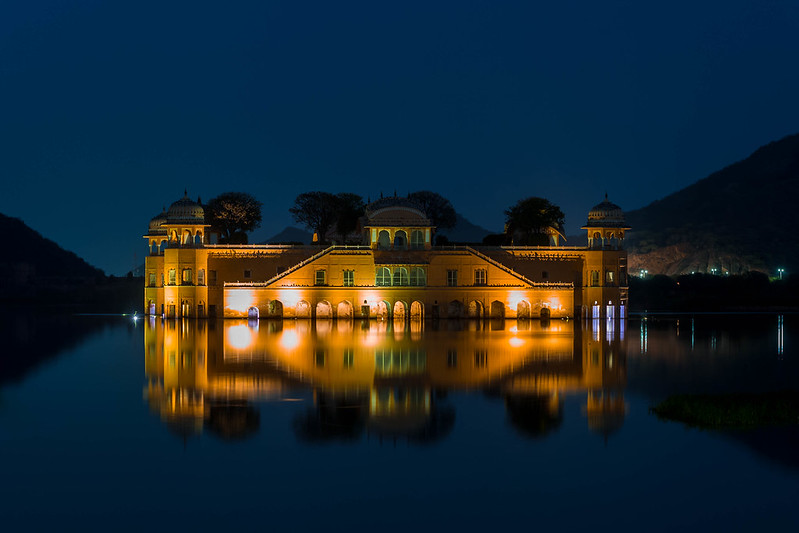 reflection of the palace on the lake in jaipur